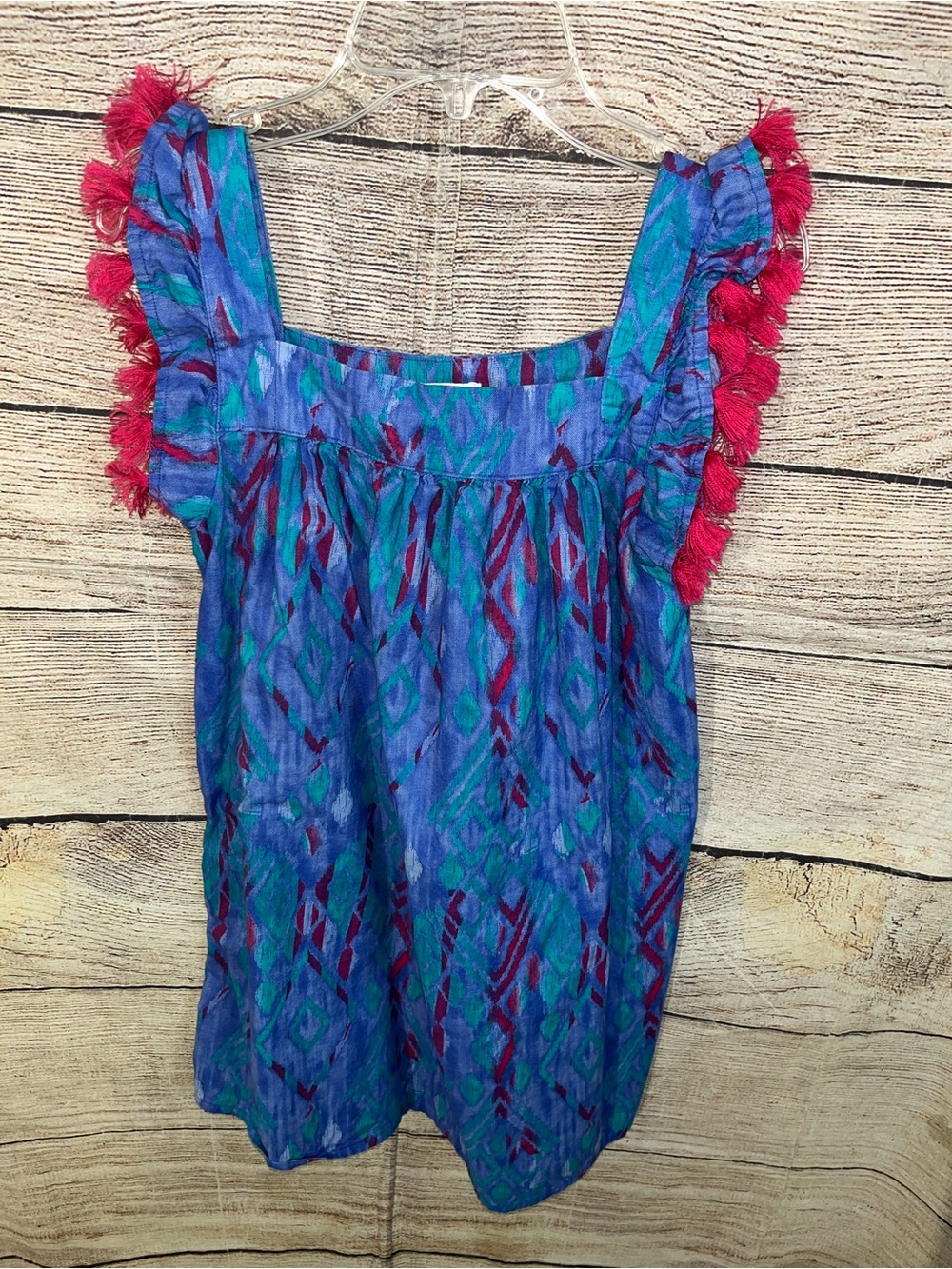 😍 Falls Creek Blue and Teal Patterned Blouse with Berry Accents size Large 10/12